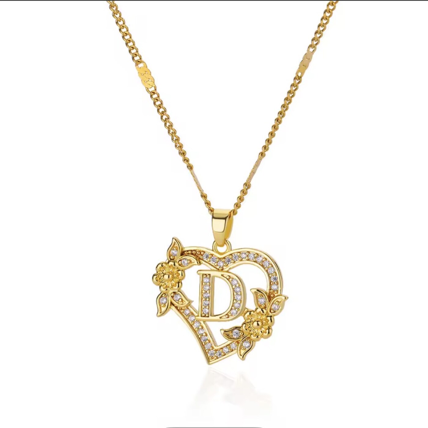 Floral D Heart Necklace by Frosted Flame