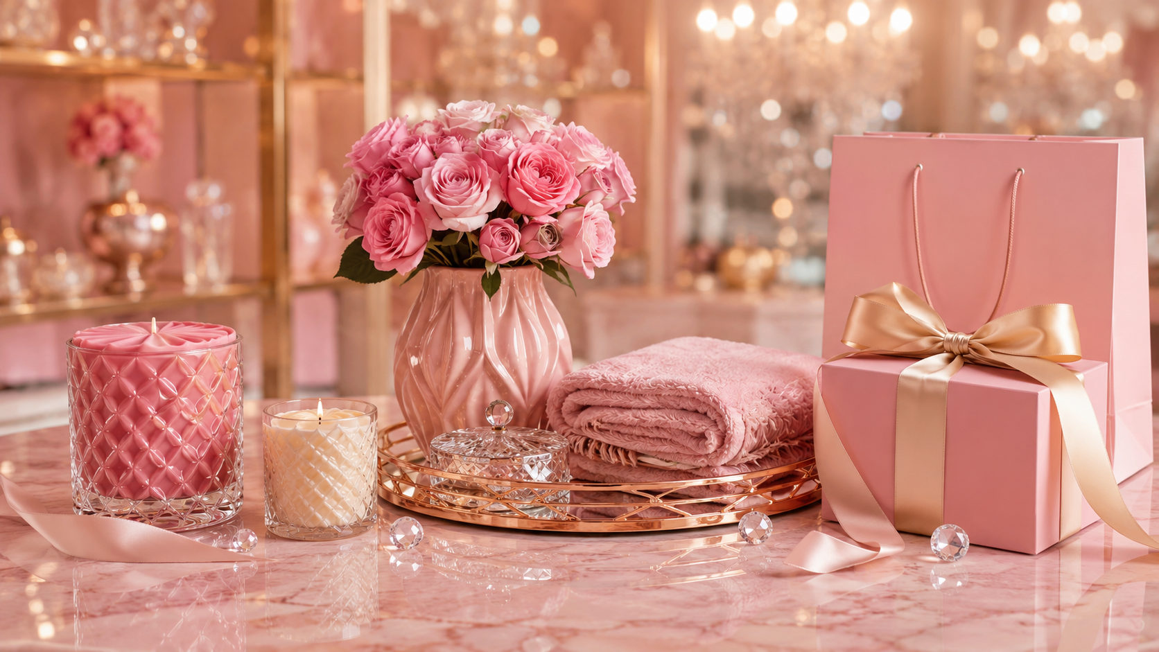 Candles collection in a playful pink Frosted Flame setting